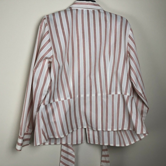 Striped Front Tie Button Up Shirt Pink White Sz 1X - Picture 5 of 7